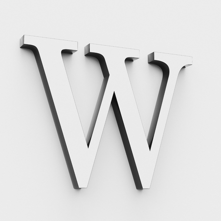 Upper case letter W in a modern elegant style on a white background. This a 3d render.の写真素材