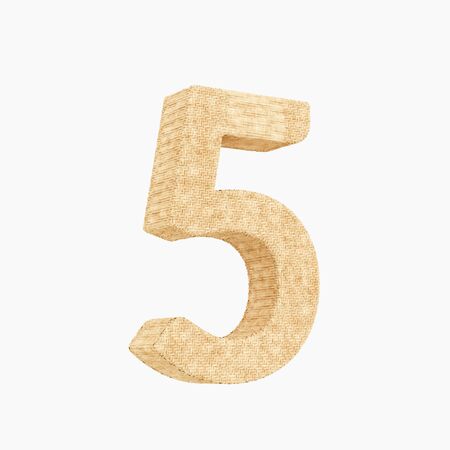 Woven wicker number 5 3d rendering on pure white background.の写真素材