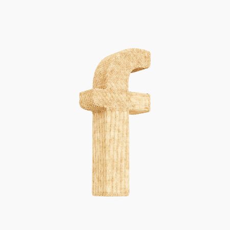 Woven wicker lower case letter f 3d render on a pure white background.の写真素材