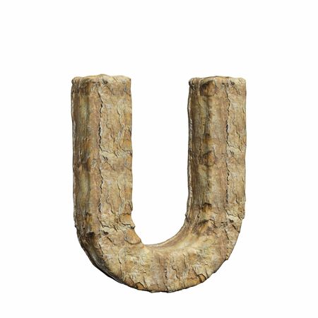 Roughly textured and warmly toned number u on a pure white background. This is a 3d render.の写真素材