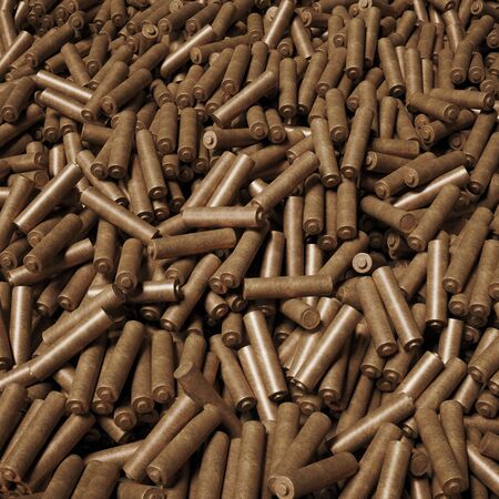 Rusted over blank AA batteries under clean studio lighting in close up. This image is a 3d render.の写真素材