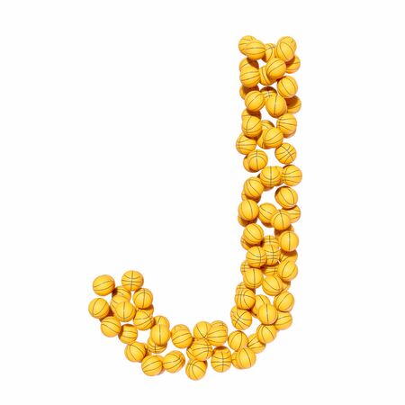 Basketballs forming the letter J. This typography is is 3d rendered and presented on a white background.の写真素材
