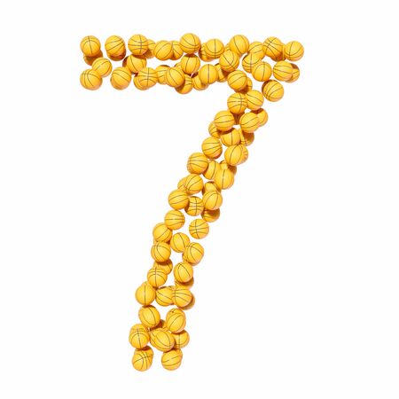 Basketballs forming the number 7. This typography is is 3d rendered and presented on a white background.の写真素材