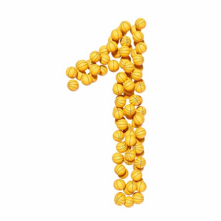 Basketballs forming the number 1. This typography is is 3d rendered and presented on a white background.の写真素材