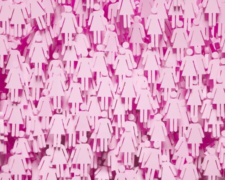 Layered planes of aligned light pink female gender symbols under even studio lighting. This image is a 3d render.の写真素材