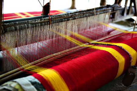 Homemade Weaving Used for Traditional Loom Making A Bengali Sareeの写真素材