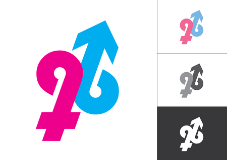 Gender Symbol Made With Initial Number 96. Pink Women and Blue Man Venus and Mars Signs Vector Icons Flat, Infographic, Paperwork, Vector Design.のイラスト素材
