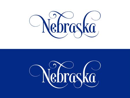 Typography of The USA Nebraska States Handwritten Illustration on Official U.S. State Colors. Modern Calligraphy Element for your design. Simple vector lettering for t-shirts print, bags, posters, invitations, cards etc.のイラスト素材