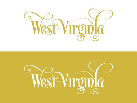 Typography of The USA West Virginia States Handwritten Illustration on Official U.S. State Colors. Modern Calligraphy Element for your design. Simple vector lettering for t-shirts print, bags, posters, invitations, cards etc.のイラスト素材