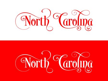 Typography of The USA North Carolina States Handwritten Illustration on Official U.S. State Colors. Modern Calligraphy Element for your design. Simple vector lettering for t-shirts print, bags, posters, invitations, cards etc.のイラスト素材