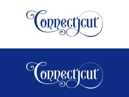 Typography of The USA Connecticut States Handwritten Illustration on Official U.S. State Colors. Modern Calligraphy Element for your design. Simple vector lettering for t-shirts print, bags, posters, invitations, cards etc.のイラスト素材