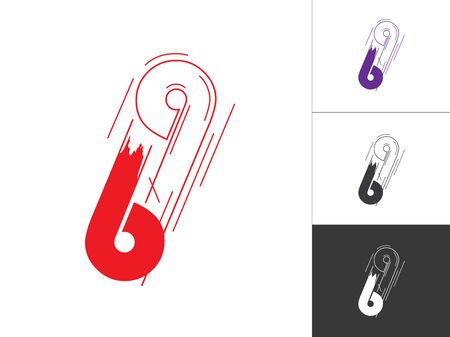 Initial Number 69 Logotype Line Concept in Vector. Modern Number Logo Design Template in Red and Violet Color. Number 69 Inside This Designs Elements with Black and White Version.のイラスト素材