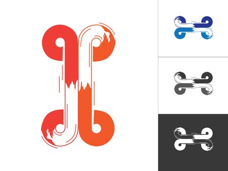 Creative Alphabet Logotype Linked Concept in Vector. Modern Abstract Letter Logo Designs Elements in Orange Blue Color. Alphabet p, a, b, d, q Include in This Designs Elements.のイラスト素材