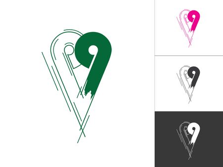 Creative Alphabet and Number Logotype Sketch Concept in Vector. Modern Abstract Logo Design Elements in Green and Pink Color. Alphabet P and Number 9 Inside This Designs Elements.のイラスト素材