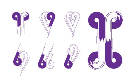 Number And Letter Creative Logotype Concept Collection in Vector. Modern abstract Design and logo elements in Violet Color.のイラスト素材