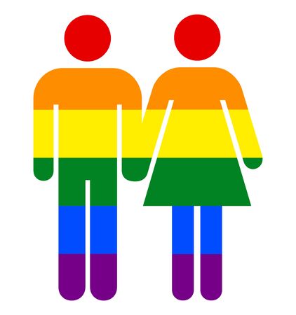 Rainbow Man & Woman Sign. Rainbow Pride Style Symbol. Concept of Straight Relationships in LGBT Color.のイラスト素材