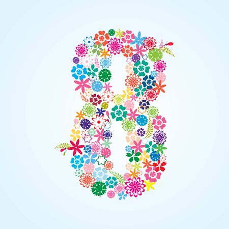 Vector Colorful Floral 8 Number Design isolated on white background. Floral Number Eight Vector Typeface.のイラスト素材