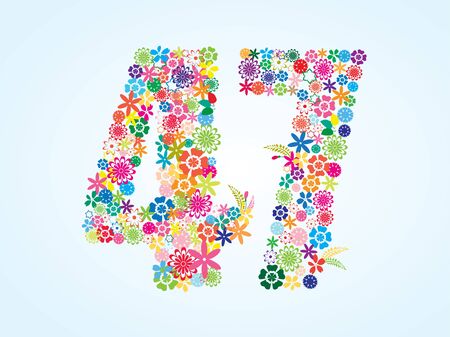 Vector Colorful Floral 47 Number Design isolated on white background. Floral Number Forty Seven Vector Typeface.のイラスト素材