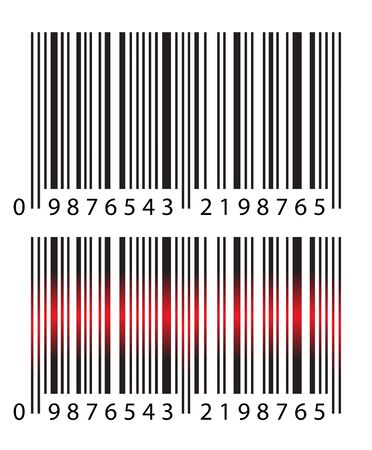 Modern Realistic Simple Barcode & Barcode With Red Laser Light on White Background. Marketing, Internet Concept, Supermarket Buy, Mobile App Etc barcode illustration.のイラスト素材