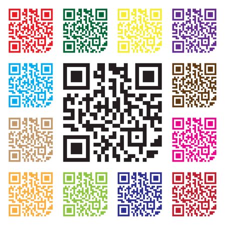 Modern Simple Multicolor QR Code Sign in Vector Illustration Isolated on White Background. Shop, Store, Electronic, Digital Technology, Marketing, Internet Concept, Supermarket, Mobile App Etc Quick Response Code Illustration.のイラスト素材