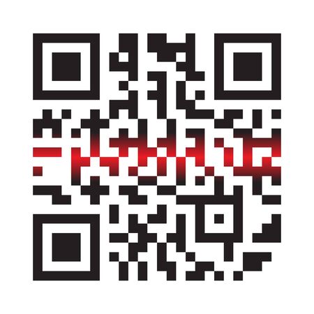 Modern Simple QR Code With Laser Light in Vector Illustration Isolated on White Background. Electronic, Digital Technology, Marketing, Internet Concept, Supermarket Buy, Mobile App Etc QR Code Illustration.のイラスト素材