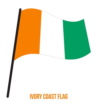 Ivory Coast Flag Waving Vector Illustration on White Background. Ivory Coast National Flag.のイラスト素材