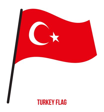 Turkey Flag Waving Vector Illustration on White Background. Turkey National Flag.のイラスト素材