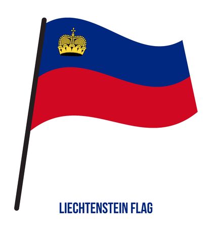 Liechtenstein Flag Waving Vector Illustration on White Background. Liechtenstein National Flag.のイラスト素材