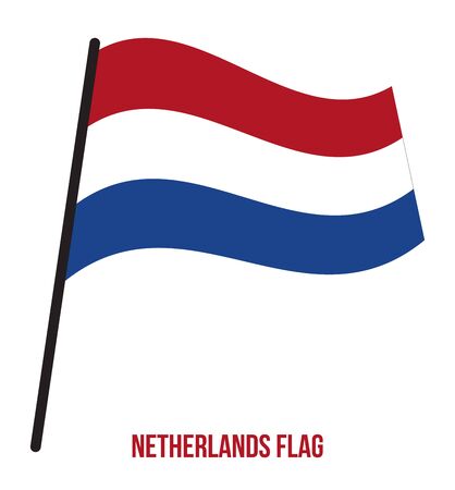Netherlands Flag Waving Vector Illustration on White Background. Netherlands National Flag.のイラスト素材