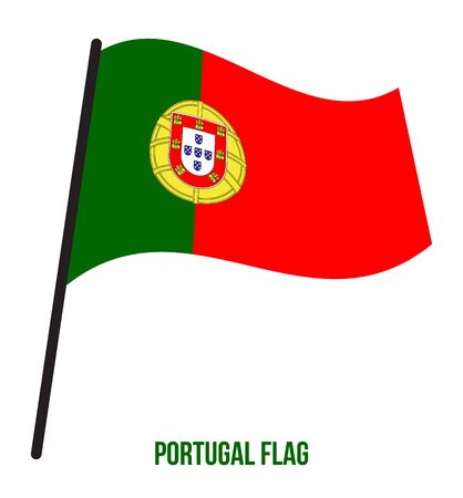 Portugal Flag Waving Vector Illustration on White Background. Portugal National Flag.のイラスト素材