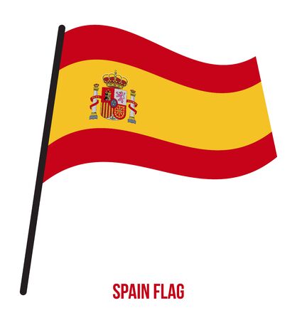 Spain Flag Waving Vector Illustration on White Background. Spain National Flag.のイラスト素材