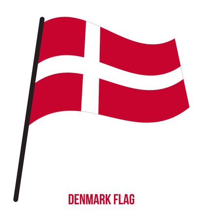 Denmark Flag Waving Vector Illustration on White Background. Denmark National Flag.のイラスト素材