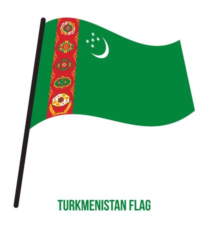Turkmenistan Flag Waving Vector Illustration on White Background. Turkmenistan National Flag.のイラスト素材