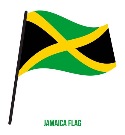 Jamaica Flag Waving Vector Illustration on White Background. Jamaica National Flag.のイラスト素材