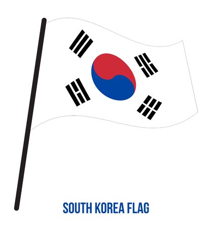 South Korea Flag Waving Vector Illustration on White Background. South Korea National Flag.のイラスト素材
