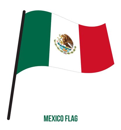 Mexico Flag Waving Vector Illustration on White Background. Mexico National Flag.のイラスト素材