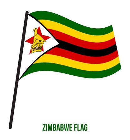 Zimbabwe Flag Waving Vector Illustration on White Background. Zimbabwe National Flag.のイラスト素材