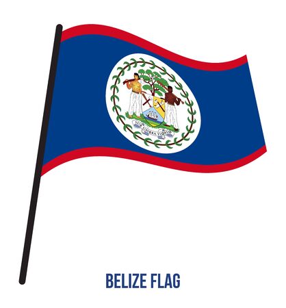 Belize Flag Waving Vector Illustration on White Background. Belize National Flag.のイラスト素材