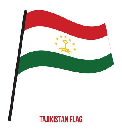 Tajikistan Flag Waving Vector Illustration on White Background. Tajikistan National Flag.のイラスト素材