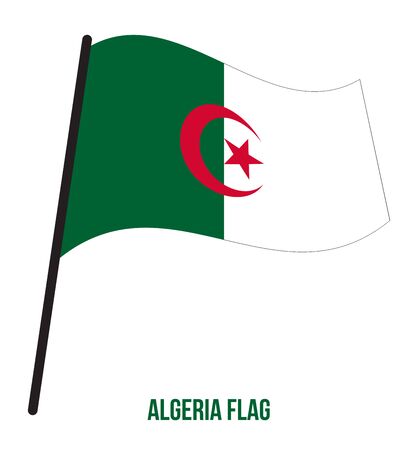 Algeria Flag Waving Vector Illustration on White Background. Algeria National Flag.のイラスト素材