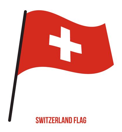 Switzerland Flag Waving Vector Illustration on White Background. Switzerland National Flag.のイラスト素材