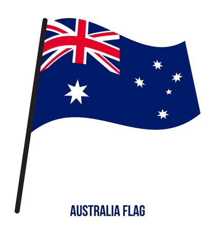Australia Flag Waving Vector Illustration on White Background. Australia National Flag.のイラスト素材