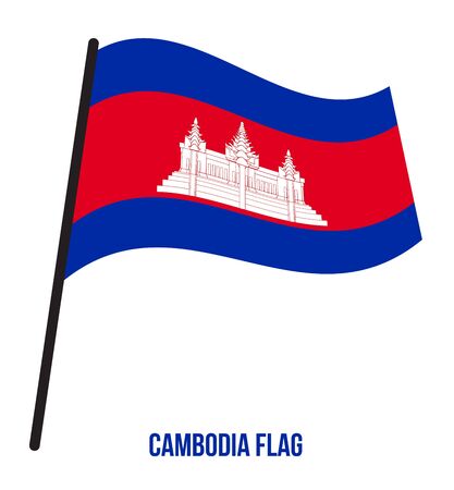 Cambodia Flag Waving Vector Illustration on White Background. Cambodia National Flag.のイラスト素材