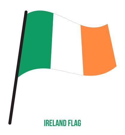 Ireland Flag Waving Vector Illustration on White Background. Ireland National Flag.のイラスト素材