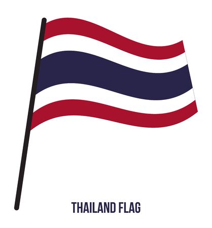Thailand Flag Waving Vector Illustration on White Background. Thailand National Flag.のイラスト素材