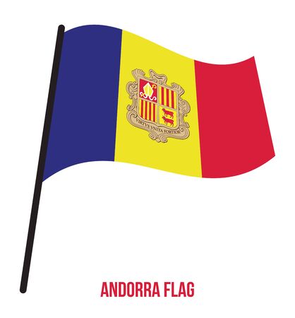 Andorra Flag Waving Vector Illustration on White Background. Andorra National Flag.のイラスト素材