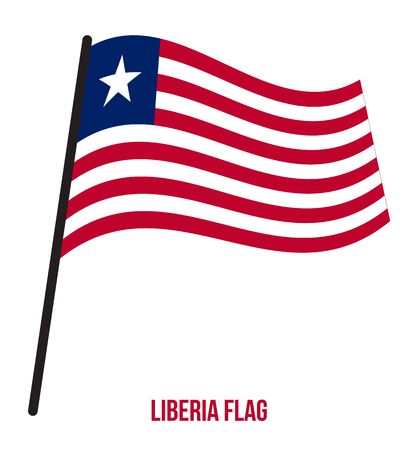 Liberia Flag Waving Vector Illustration on White Background. Liberia National Flag.のイラスト素材