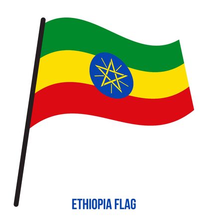 Ethiopia Flag Waving Vector Illustration on White Background. Ethiopia National Flag.のイラスト素材