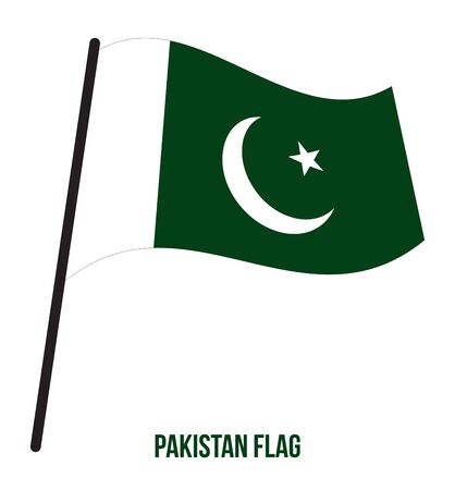 Pakistan Flag Waving Vector Illustration on White Background. Pakistan National Flag.のイラスト素材