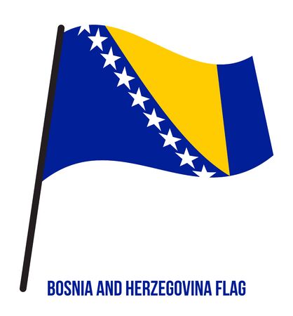 Bosnia and Herzegovina Flag Waving Vector Illustration on White Background. Bosnia and Herzegovina National Flag.のイラスト素材
